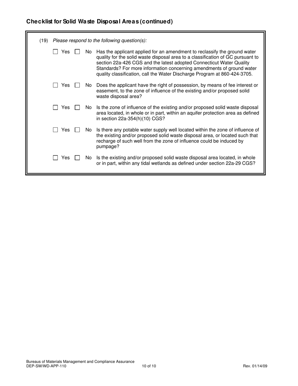 Form DEP-SW / WD-APP-110 Attachment M Checklist for Solid Waste Disposal Areas - Connecticut, Page 10