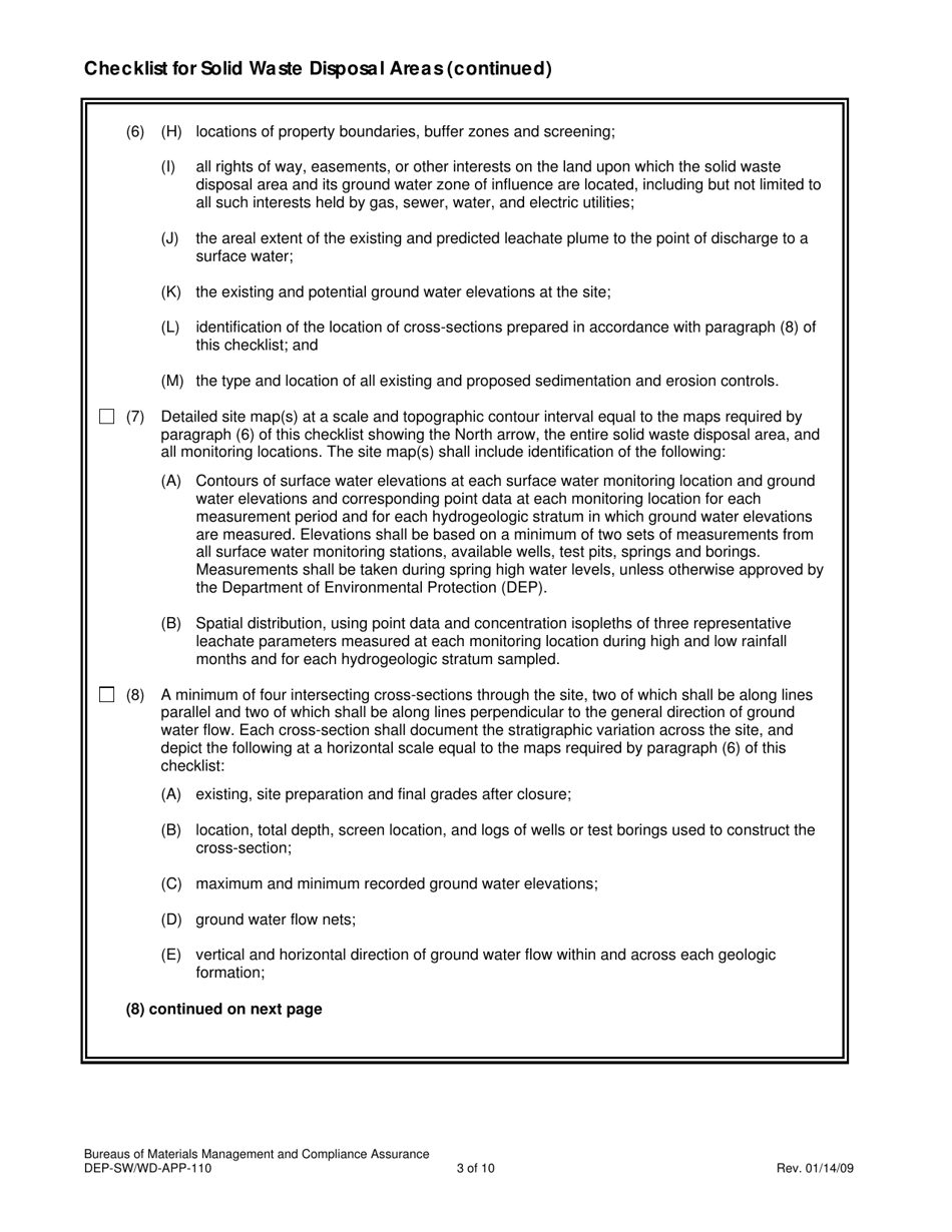 Form DEP-SW / WD-APP-110 Attachment M Checklist for Solid Waste Disposal Areas - Connecticut, Page 3