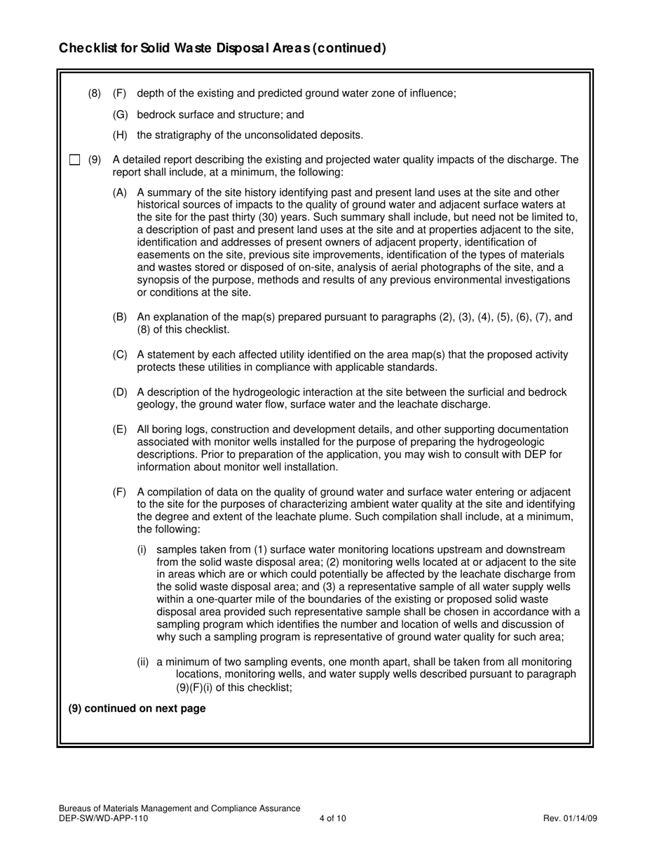 Form DEP-SW / WD-APP-110 Attachment M Checklist for Solid Waste Disposal Areas - Connecticut, Page 4