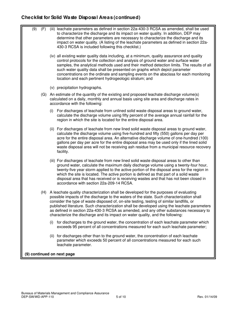 Form DEP-SW / WD-APP-110 Attachment M Checklist for Solid Waste Disposal Areas - Connecticut, Page 5