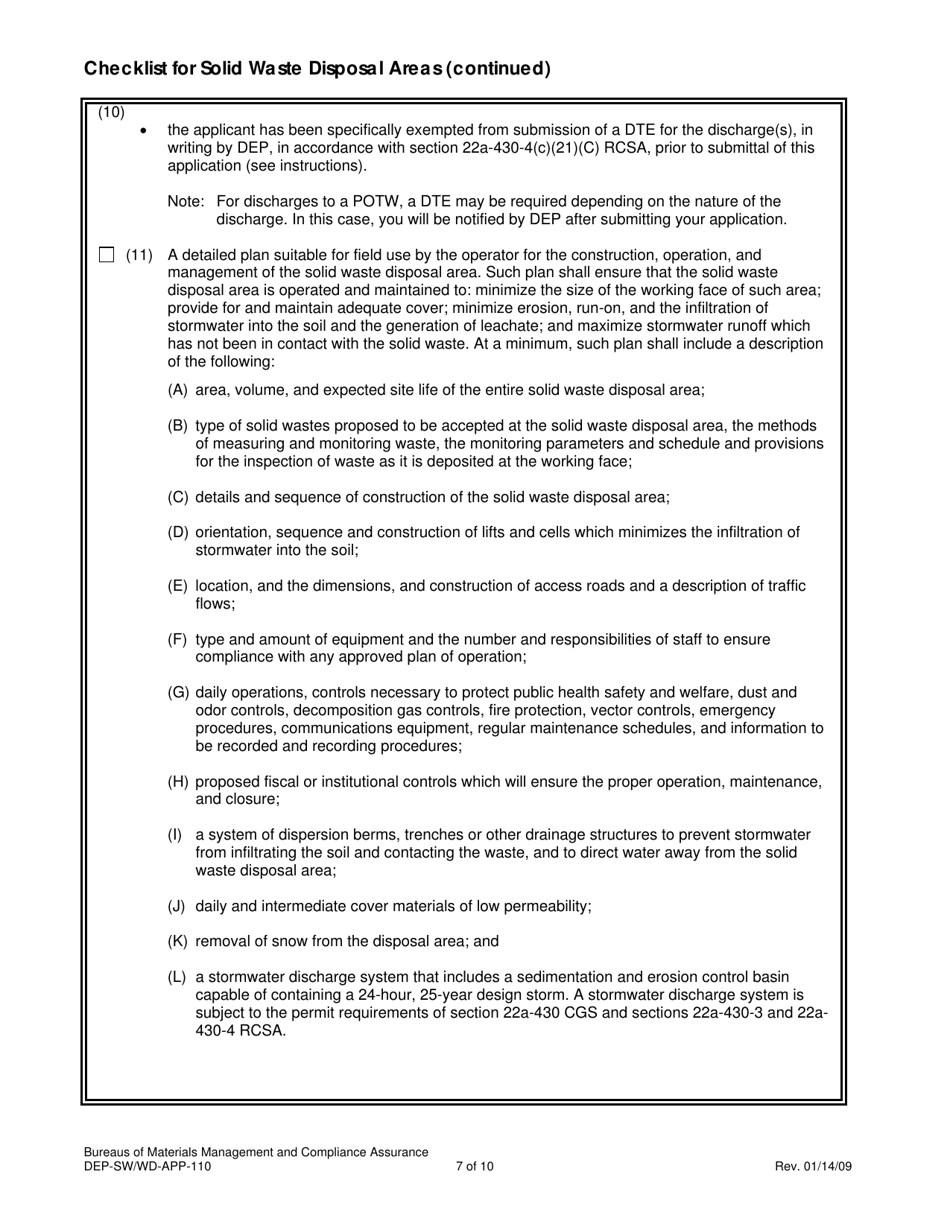 Form DEP-SW / WD-APP-110 Attachment M Checklist for Solid Waste Disposal Areas - Connecticut, Page 7