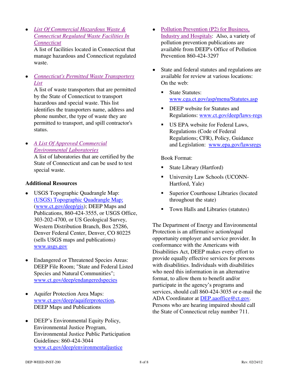 Instructions for Form DEP-WEED-APP-200 Authorization Application for Disposal of Special Waste (Including Asbestos) - Connecticut, Page 8