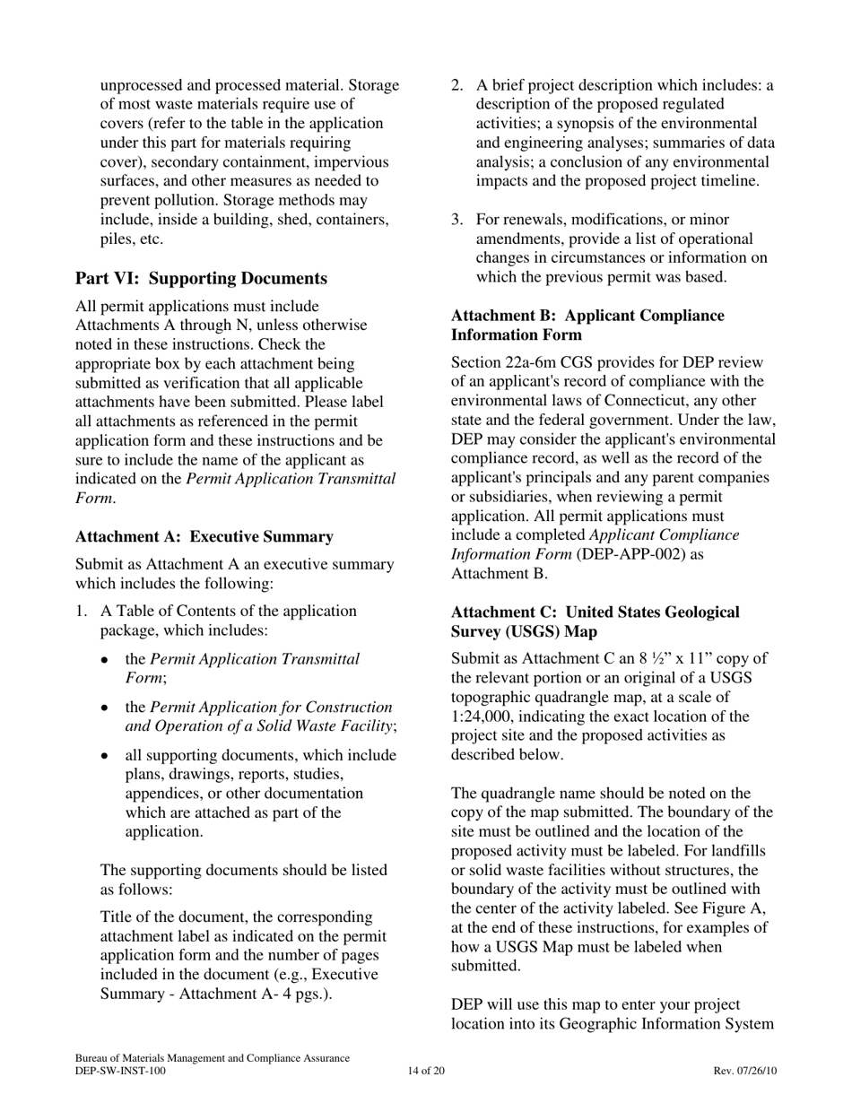 Instructions for Form DEP-SW-APP-100 Permit Application for Construction and Operation of a Solid Waste Facility - Connecticut, Page 14