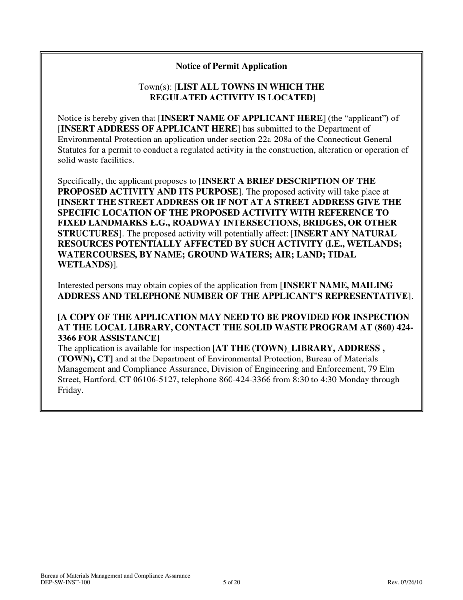 Instructions for Form DEP-SW-APP-100 Permit Application for Construction and Operation of a Solid Waste Facility - Connecticut, Page 5