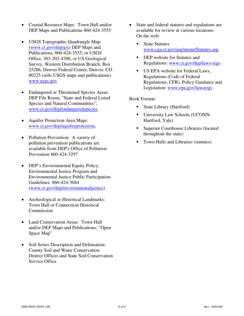 Instructions for Form DEEP-PEST-APP-100 Permit Application for Pesticide and / or Fertilizer Application by Aircraft - Connecticut, Page 8