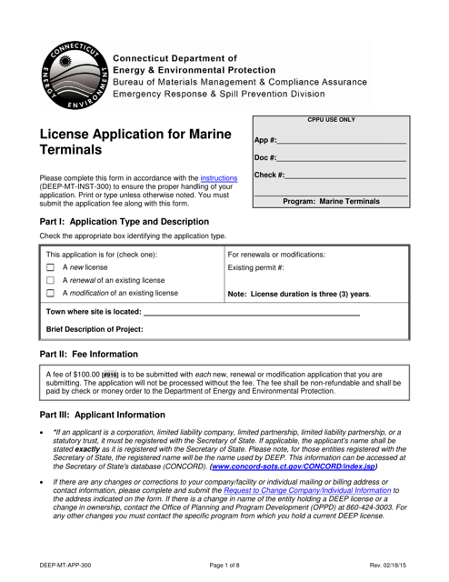 Form DEEP-MT-APP-300 License Application for Marine Terminals - Connecticut