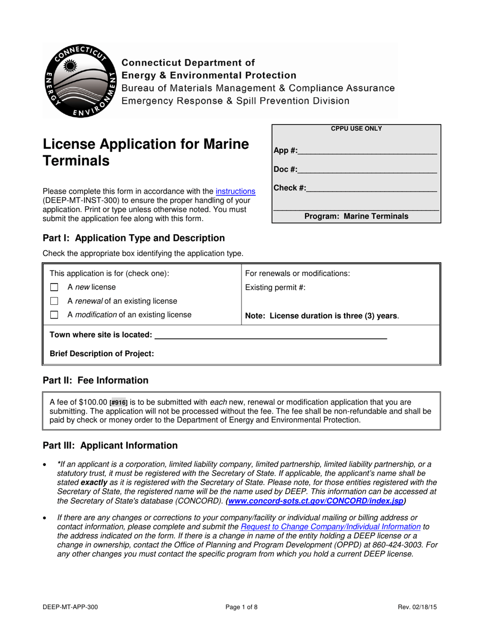 Form DEEP-MT-APP-300 License Application for Marine Terminals - Connecticut, Page 1