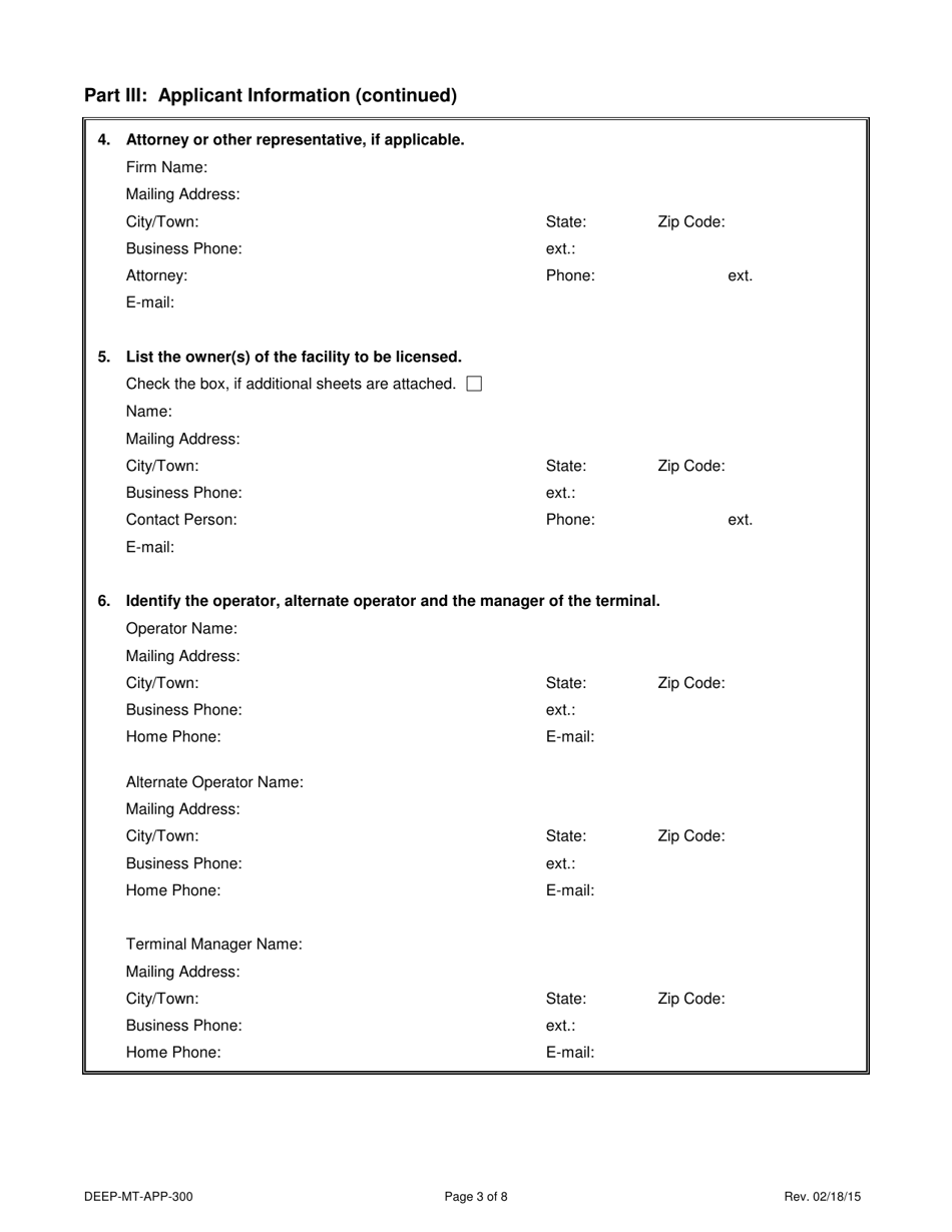 Form DEEP-MT-APP-300 License Application for Marine Terminals - Connecticut, Page 3