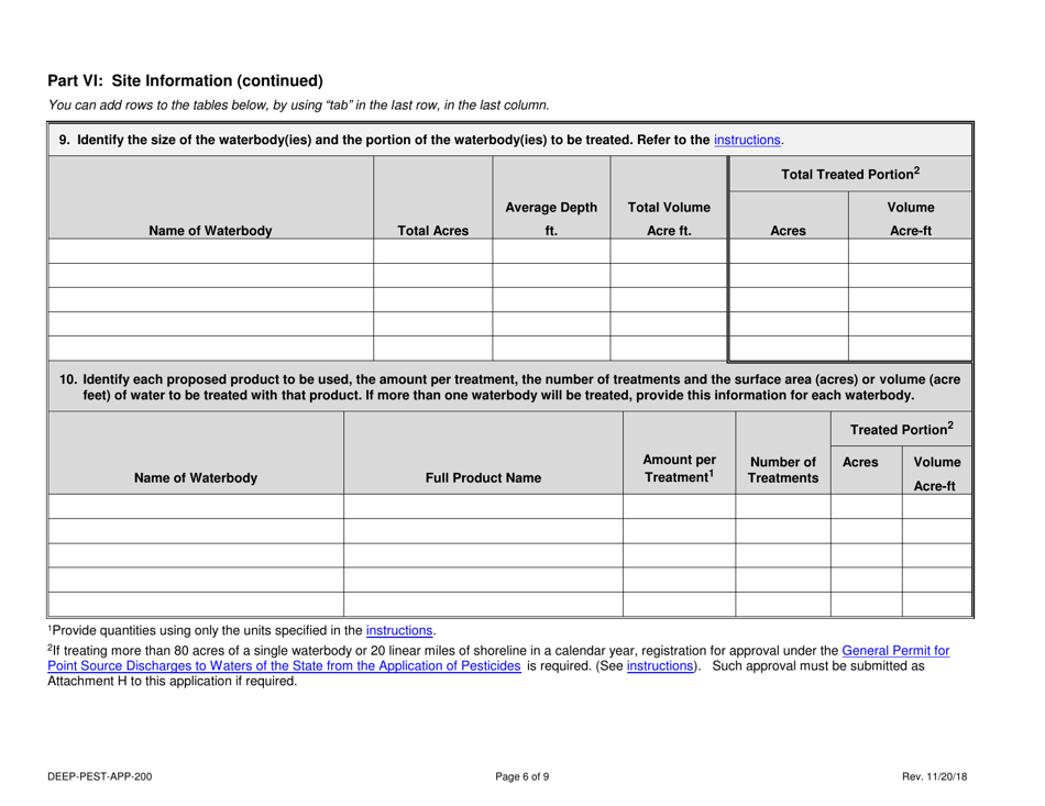 Form DEEP-PEST-APP-200 Permit Application for the Use of Pesticides in State Waters - Connecticut, Page 6