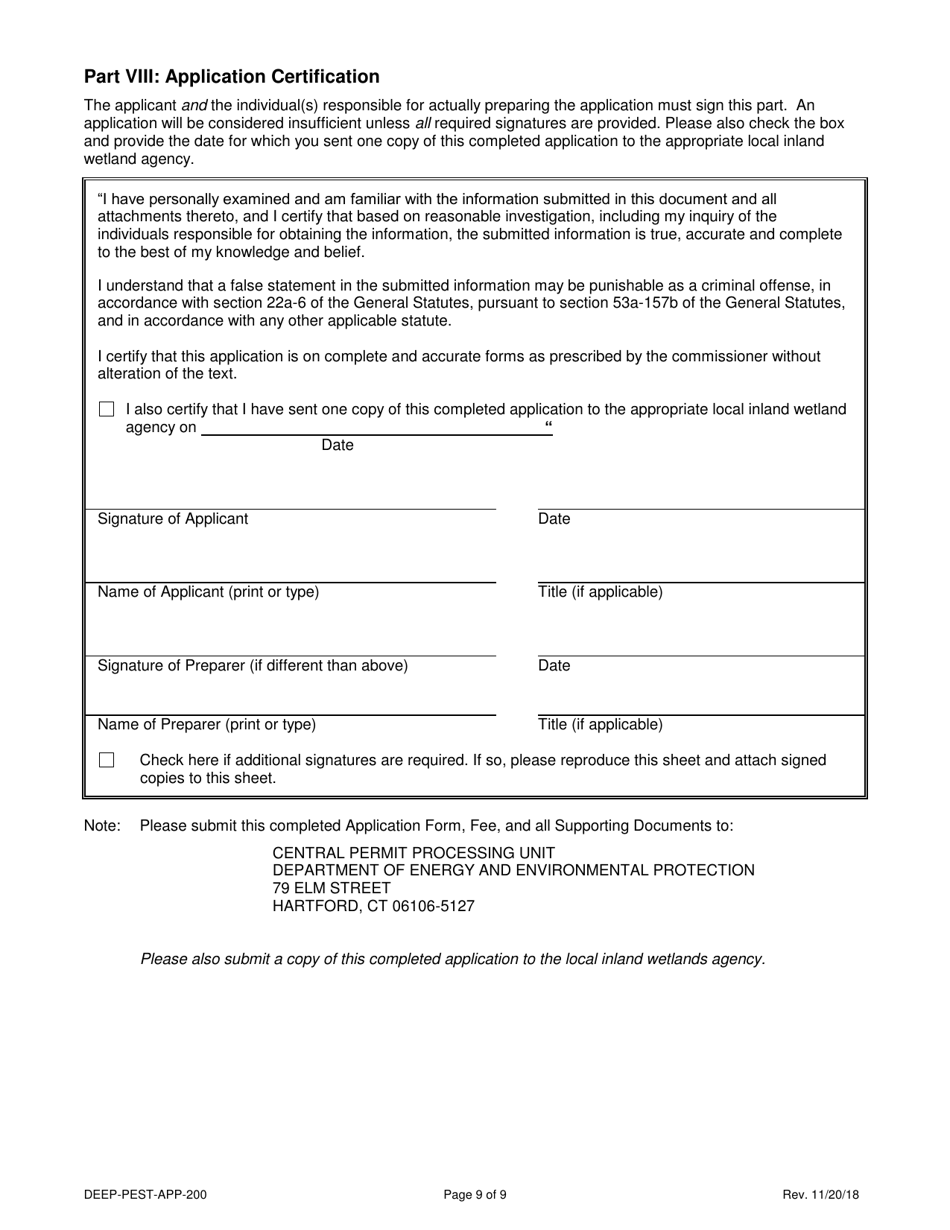 Form DEEP-PEST-APP-200 Permit Application for the Use of Pesticides in State Waters - Connecticut, Page 9