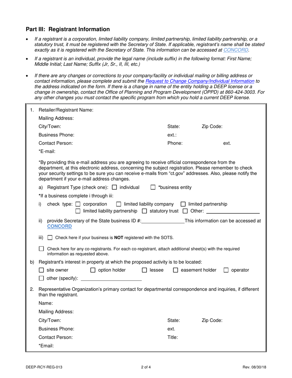 Form DEEP-RCY-REG-013 General Permit Registration Form for the Collection and Storage of Post-consumer Paint - Connecticut, Page 2