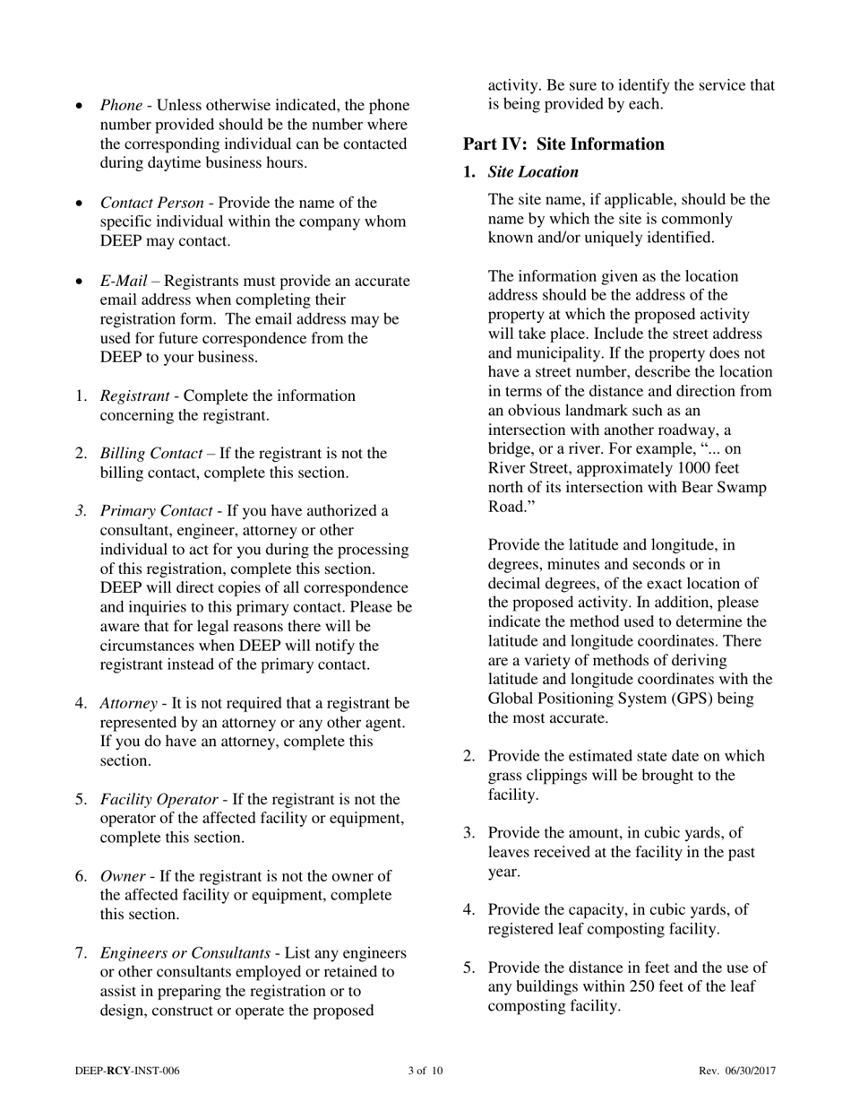 Instructions for Form DEEP-RCY-REG-006 General Permit Registration Form for the Addition of Grass Clippings at Registered Leaf Composting Facilities - Connecticut, Page 3