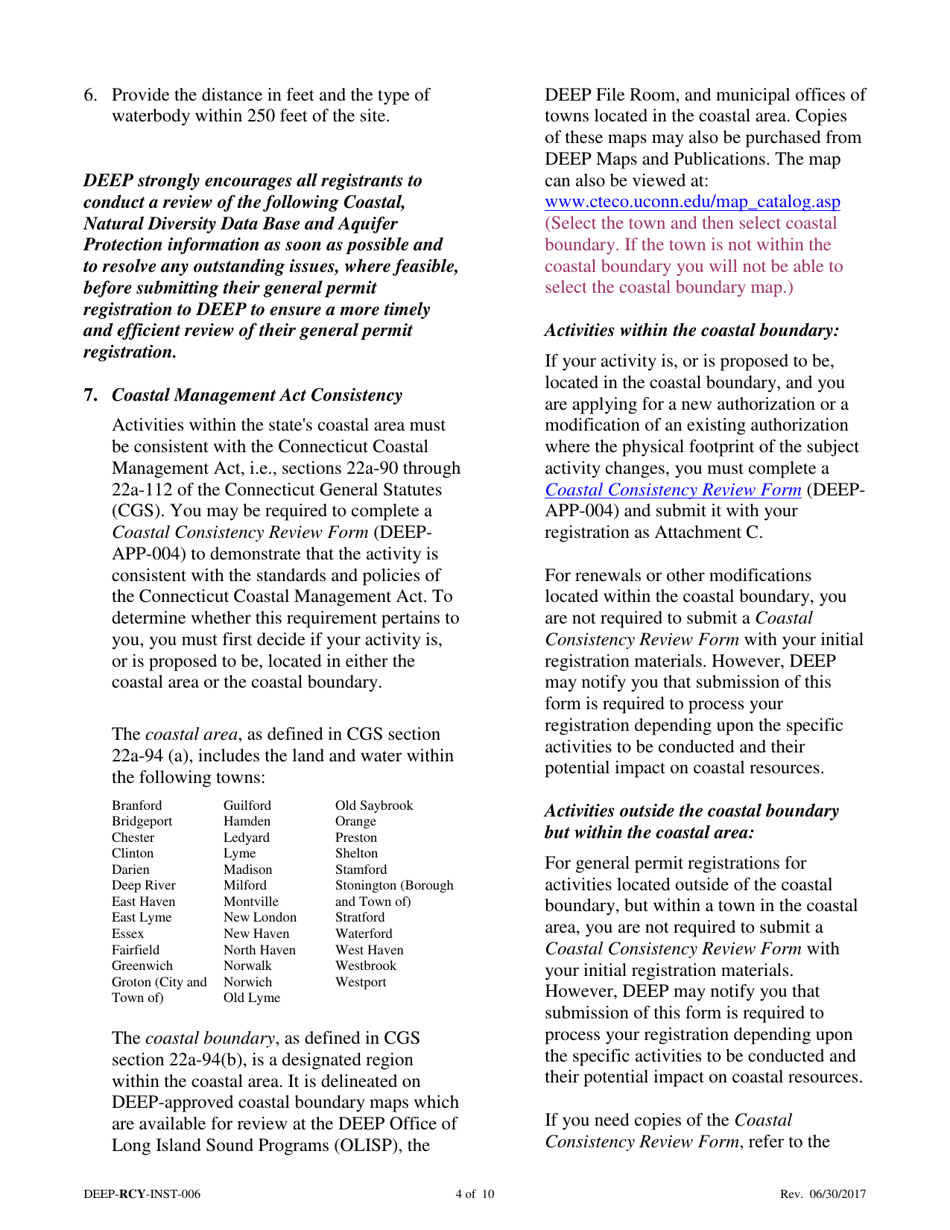 Instructions for Form DEEP-RCY-REG-006 General Permit Registration Form for the Addition of Grass Clippings at Registered Leaf Composting Facilities - Connecticut, Page 4