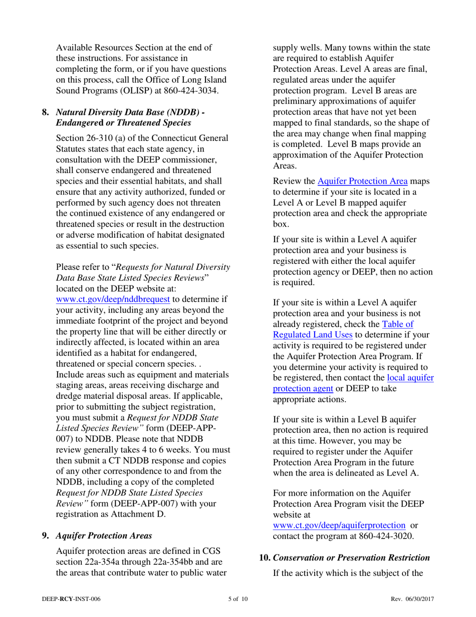 Instructions for Form DEEP-RCY-REG-006 General Permit Registration Form for the Addition of Grass Clippings at Registered Leaf Composting Facilities - Connecticut, Page 5