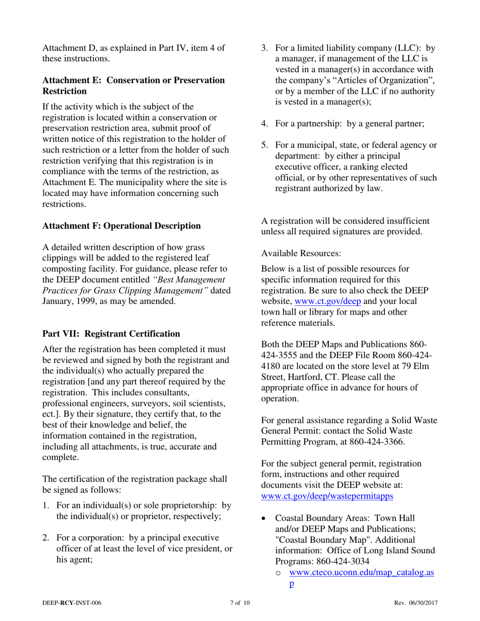 Instructions for Form DEEP-RCY-REG-006 General Permit Registration Form for the Addition of Grass Clippings at Registered Leaf Composting Facilities - Connecticut, Page 7