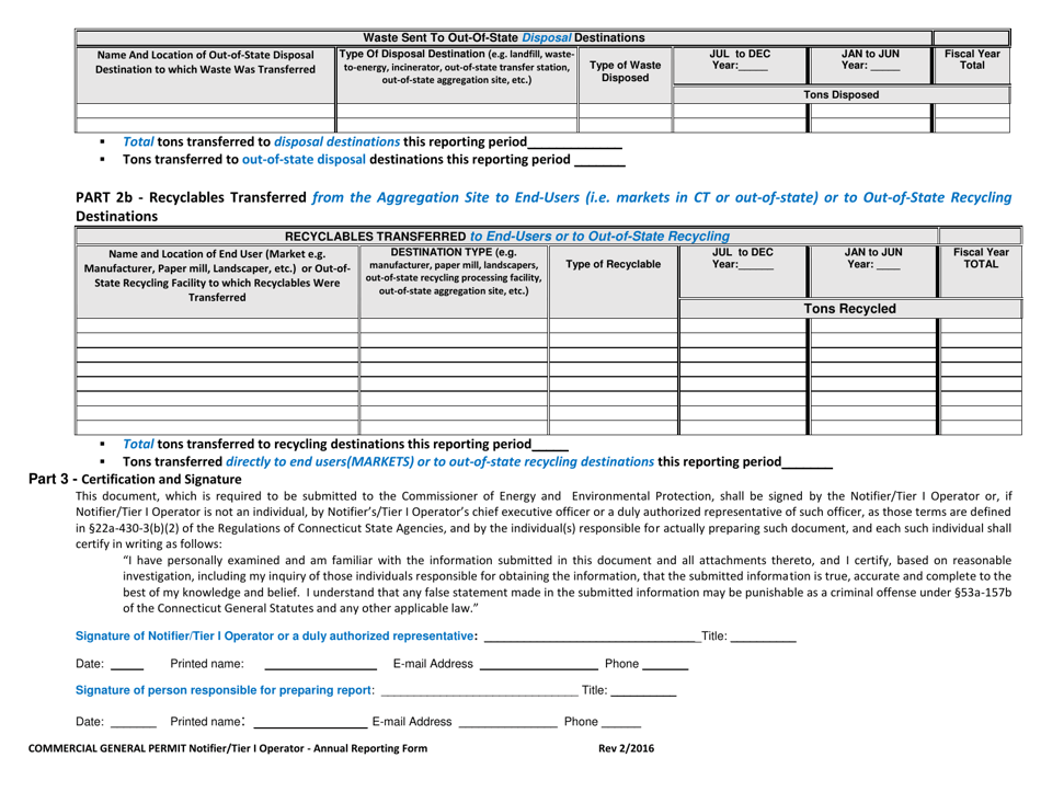 Commercial General Permit Notifier / Tier I Operator - Annual Reporting Form - Connecticut, Page 2
