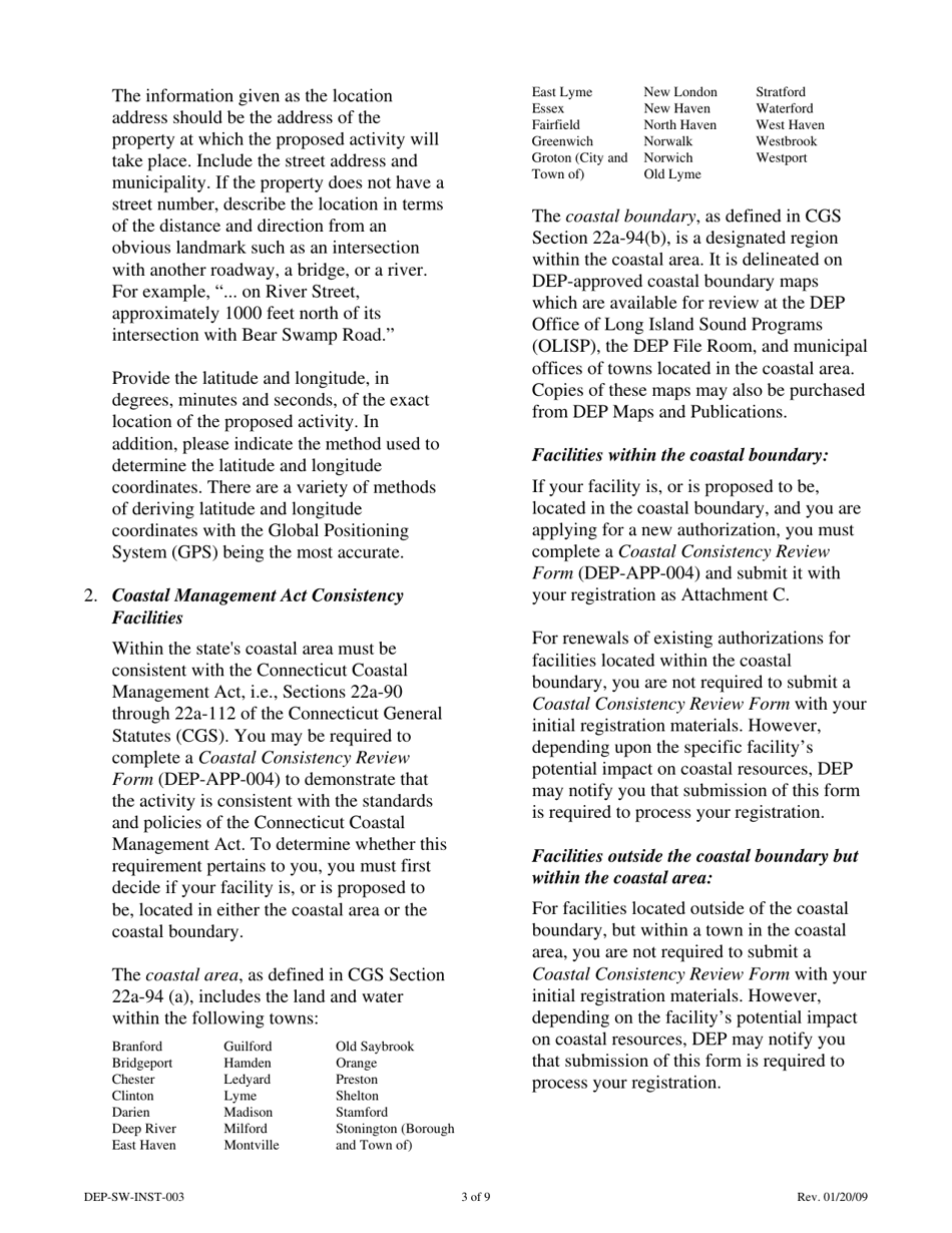 Instructions for Form DEP-SW-REG-003 Registration Form for a Connecticut Solid Waste Demonstration Project - Connecticut, Page 3