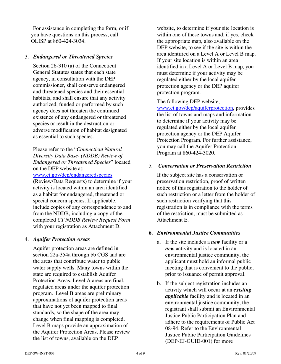 Instructions for Form DEP-SW-REG-003 Registration Form for a Connecticut Solid Waste Demonstration Project - Connecticut, Page 4