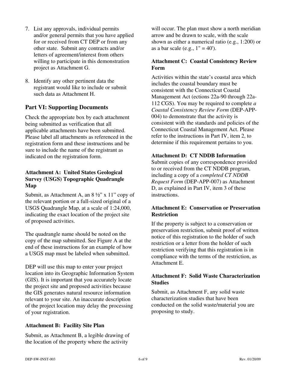 Instructions for Form DEP-SW-REG-003 Registration Form for a Connecticut Solid Waste Demonstration Project - Connecticut, Page 6