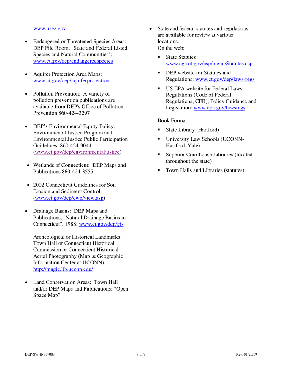 Instructions for Form DEP-SW-REG-003 Registration Form for a Connecticut Solid Waste Demonstration Project - Connecticut, Page 8