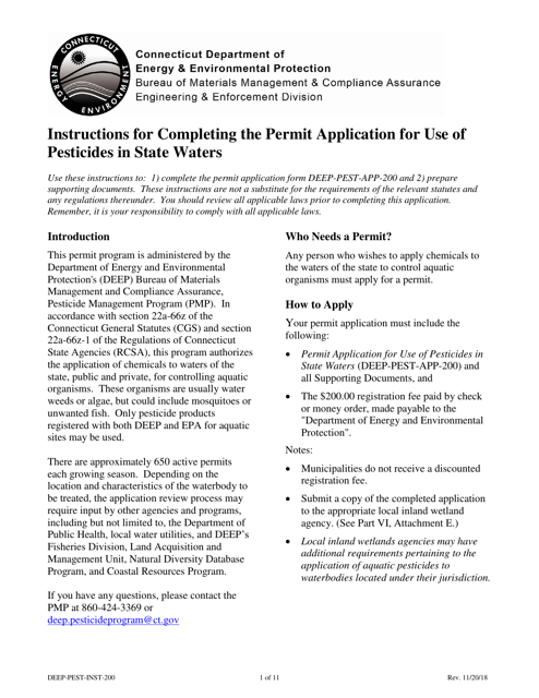 Instructions for Form DEEP-PEST-APP-200 Permit Application for the Use of Pesticides in State Waters - Connecticut