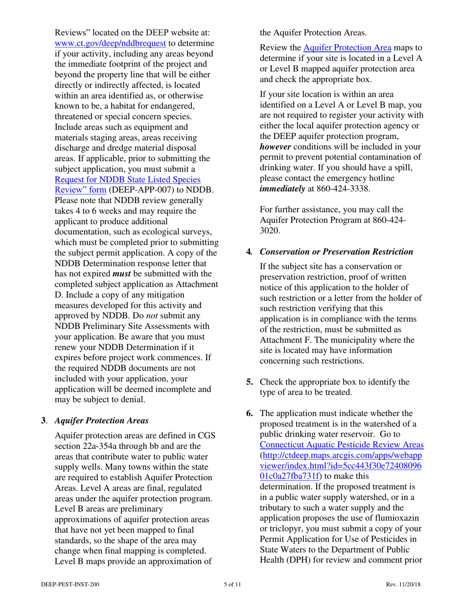 Instructions for Form DEEP-PEST-APP-200 Permit Application for the Use of Pesticides in State Waters - Connecticut, Page 5