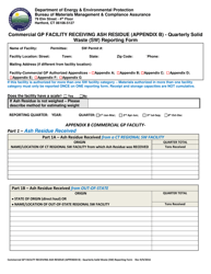 Document preview: Appendix B Commercial Gp Facility Receiving Ash Residue - Quarterly Solid Waste (SW) Reporting Form - Connecticut