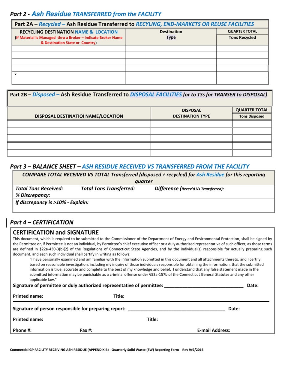 Connecticut Commercial Gp Facility Receiving Ash Residue - Quarterly ...