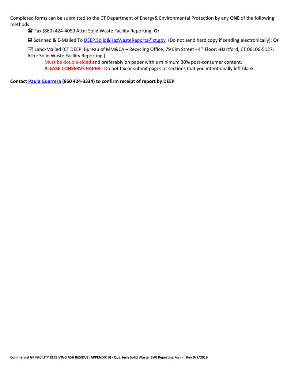 Appendix B Commercial Gp Facility Receiving Ash Residue - Quarterly Solid Waste (SW) Reporting Form - Connecticut, Page 3