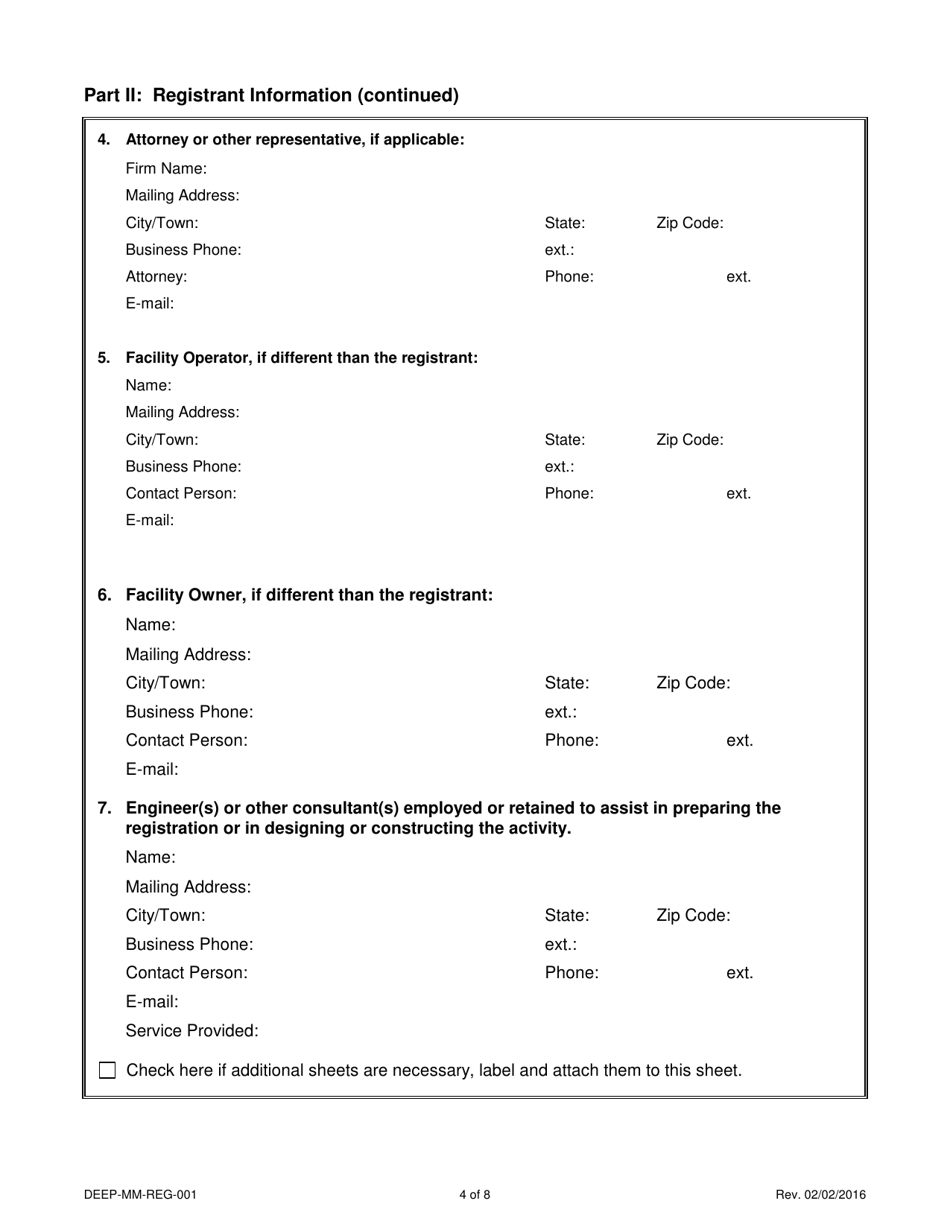 Form DEEP-MM-REG-001 General Permit Registration Form to Construct and Operate a Commercial Facility for the Management of Recyclable Materials and Certain Solid Wastes - Connecticut, Page 4