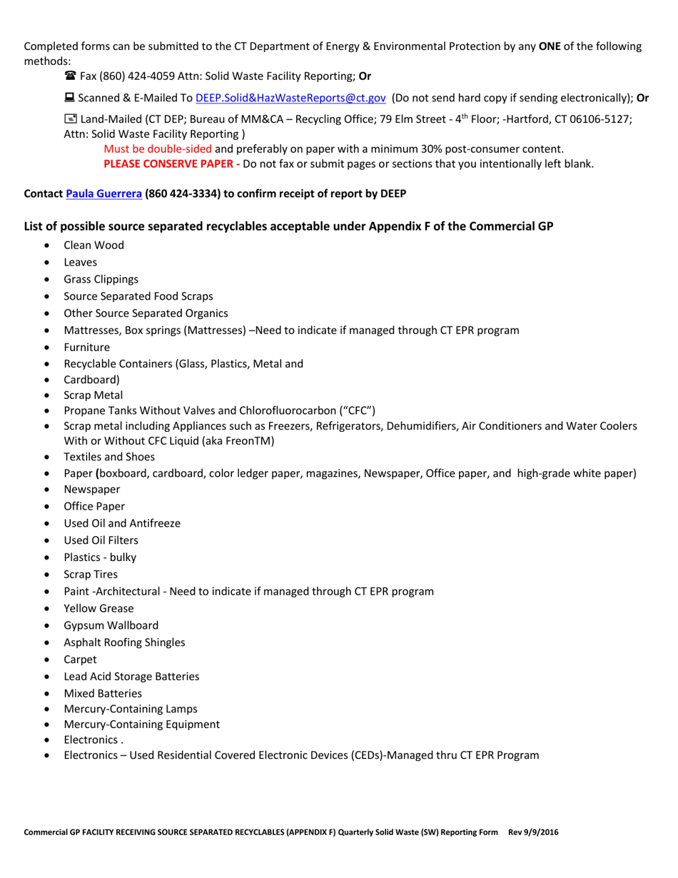 Appendix F Commercial Gp Facility Receiving Source Separated Recyclables - Quarterly Solid Waste (SW) Reporting Form - Connecticut, Page 4
