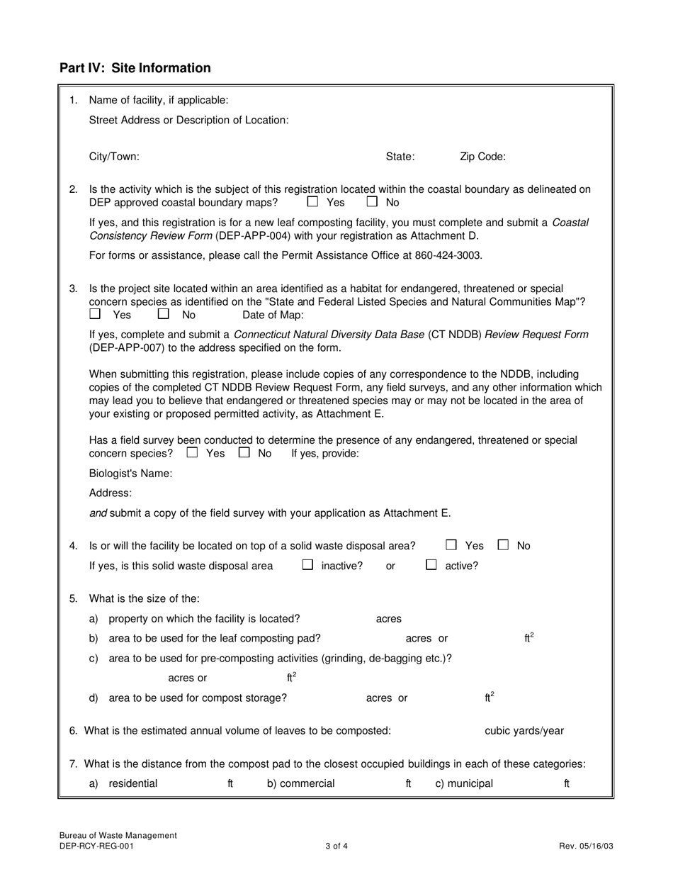 Form DEP-RCY-REG-001 Leaf Composting Facility Registration Form - Connecticut, Page 3