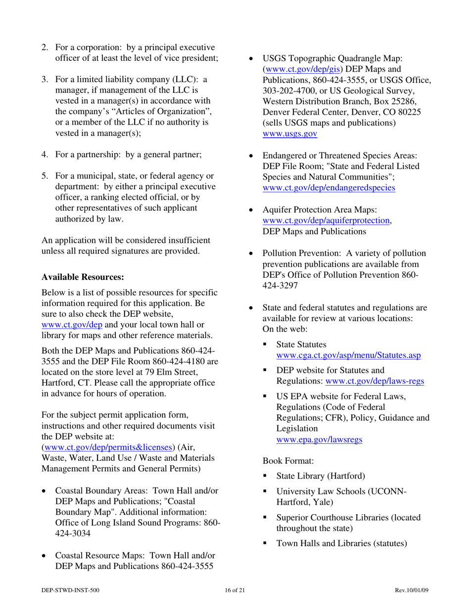 Instructions for Form DEP-STWD-APP-500 Permit Application for a Stewardship Permit - Connecticut, Page 16