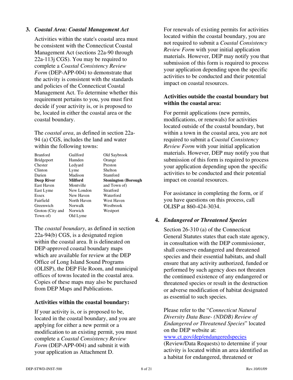 Instructions for Form DEP-STWD-APP-500 Permit Application for a Stewardship Permit - Connecticut, Page 8