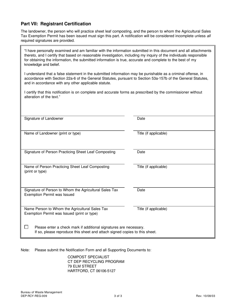 Form DEP-RCY-REG-009 Sheet Leaf Composting Notification Form - Connecticut, Page 3