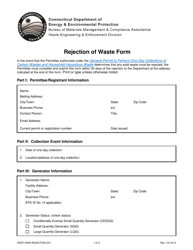 Document preview: Form DEEP-HHW-REJECTION-007 Rejection of Waste Form - Connecticut