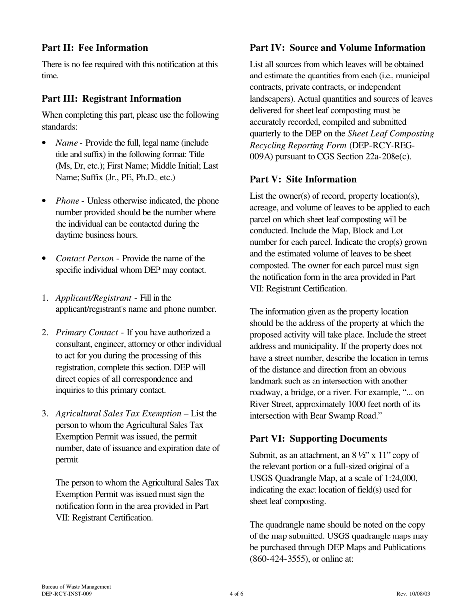 Instructions for Form DEP-RCY-REG-009 Sheet Leaf Composting Notification Form - Connecticut, Page 4