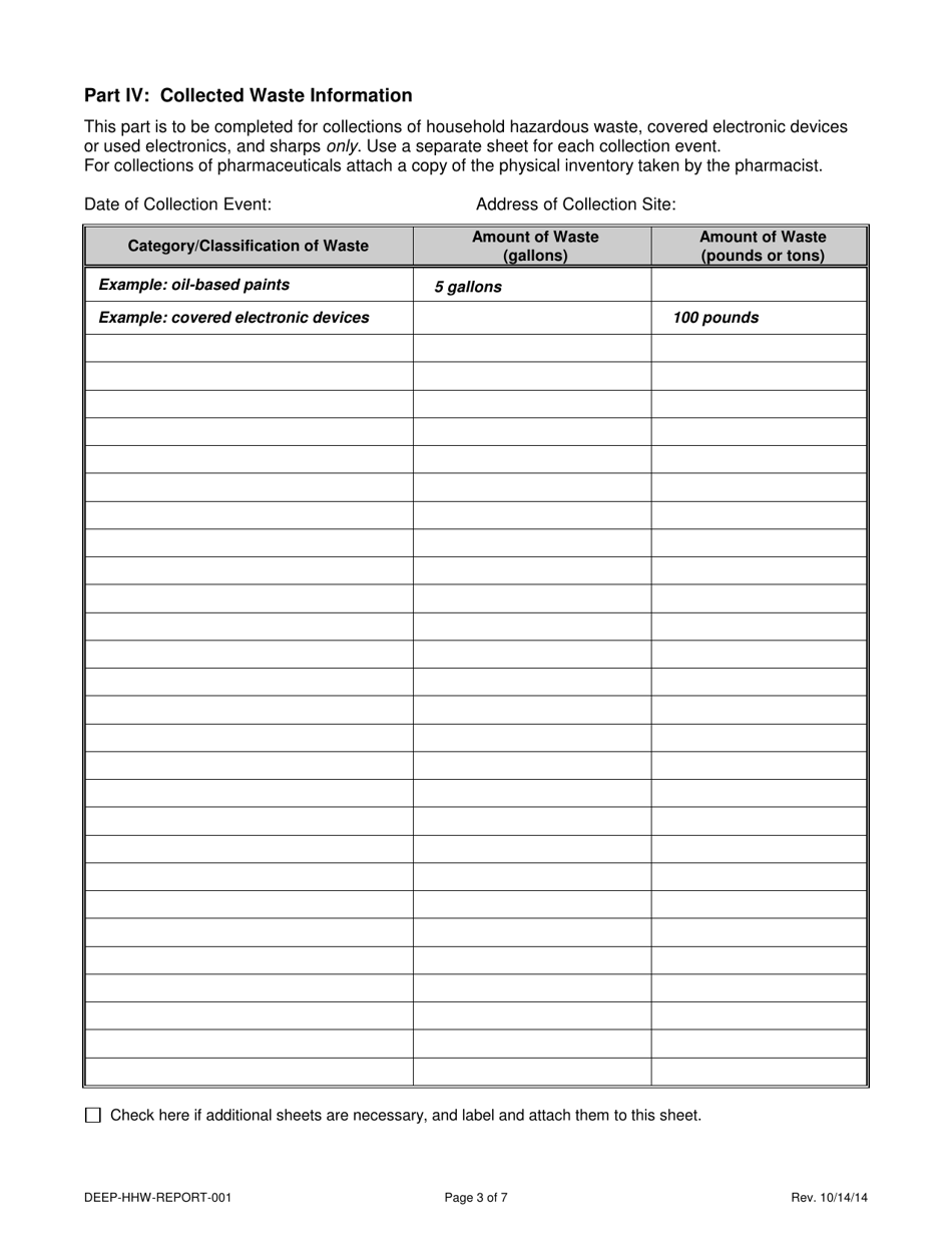 Form DEEP-HHW-REPORT-001 Hazardous Waste Reporting Form - Connecticut, Page 3