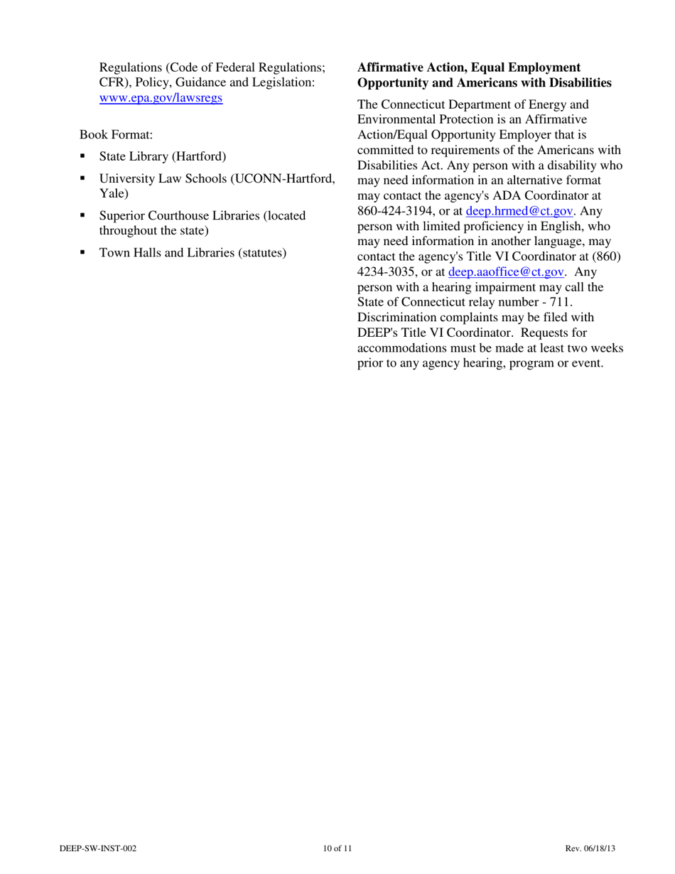 Instructions for Form DEEP-SW-REG-002 General Permit Registration Form for a Municipal Transfer Station - Connecticut, Page 10
