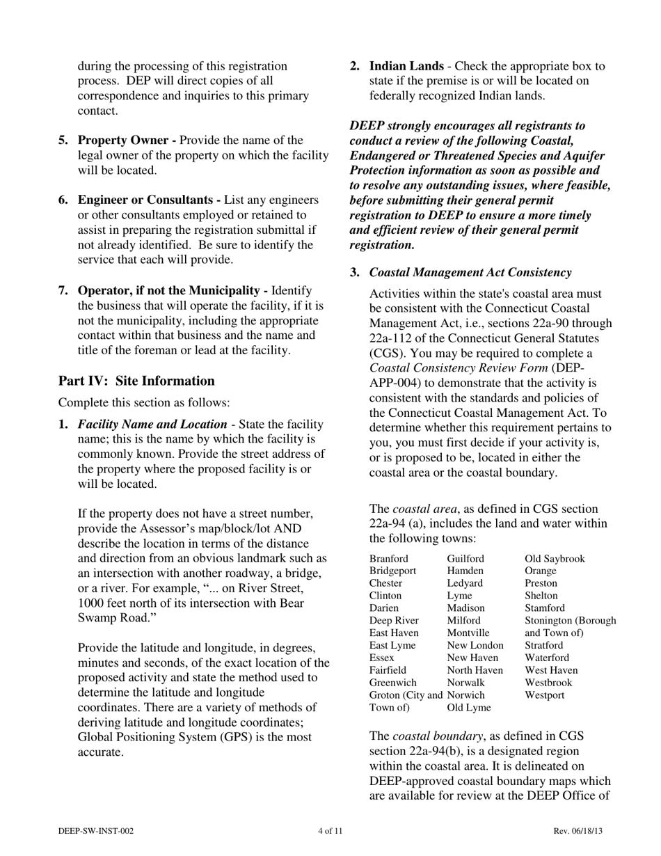 Instructions for Form DEEP-SW-REG-002 General Permit Registration Form for a Municipal Transfer Station - Connecticut, Page 4