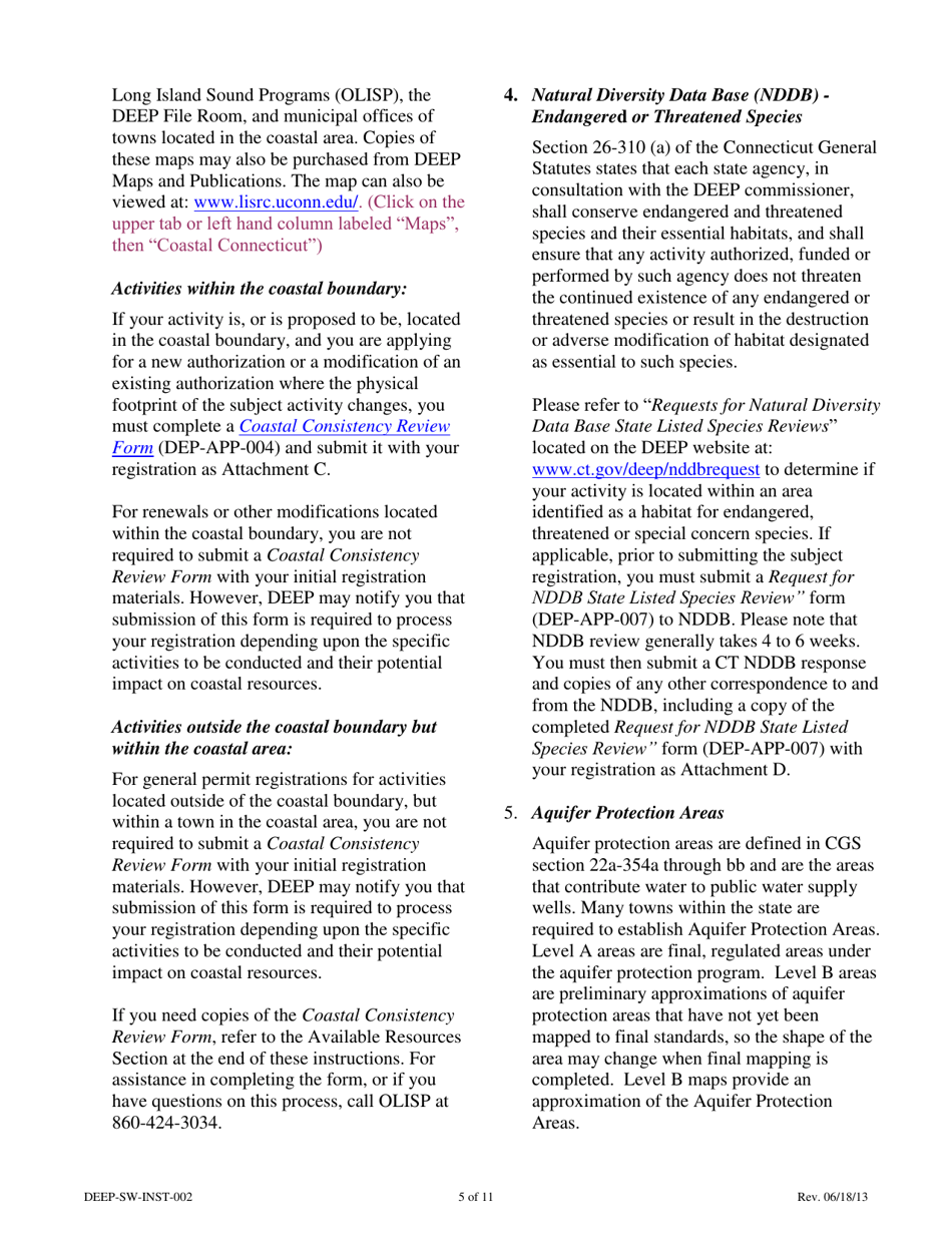 Instructions for Form DEEP-SW-REG-002 General Permit Registration Form for a Municipal Transfer Station - Connecticut, Page 5