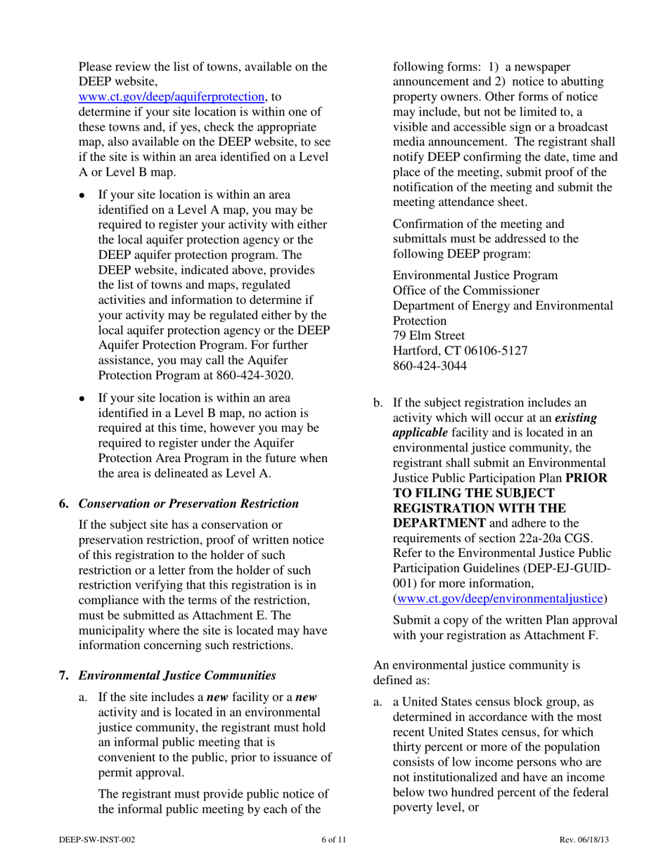 Instructions for Form DEEP-SW-REG-002 General Permit Registration Form for a Municipal Transfer Station - Connecticut, Page 6