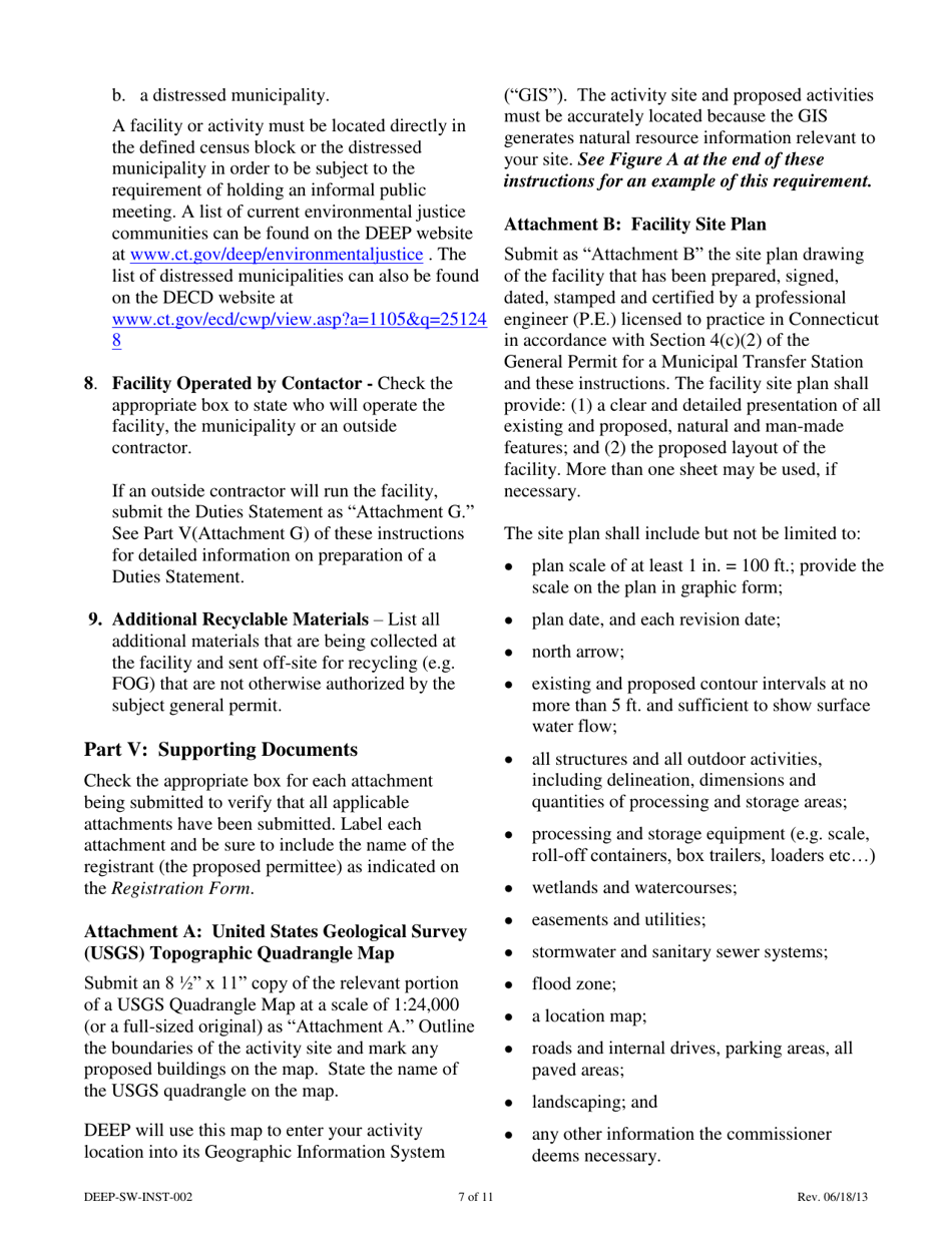 Instructions for Form DEEP-SW-REG-002 General Permit Registration Form for a Municipal Transfer Station - Connecticut, Page 7