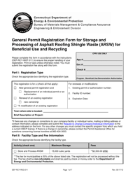 Document preview: Form DEP-RCY-REG-011 General Permit Registration Form for Storage and Processing of Asphalt Roofing Shingle Waste (Arsw) for Beneficial Use and Recycling - Connecticut