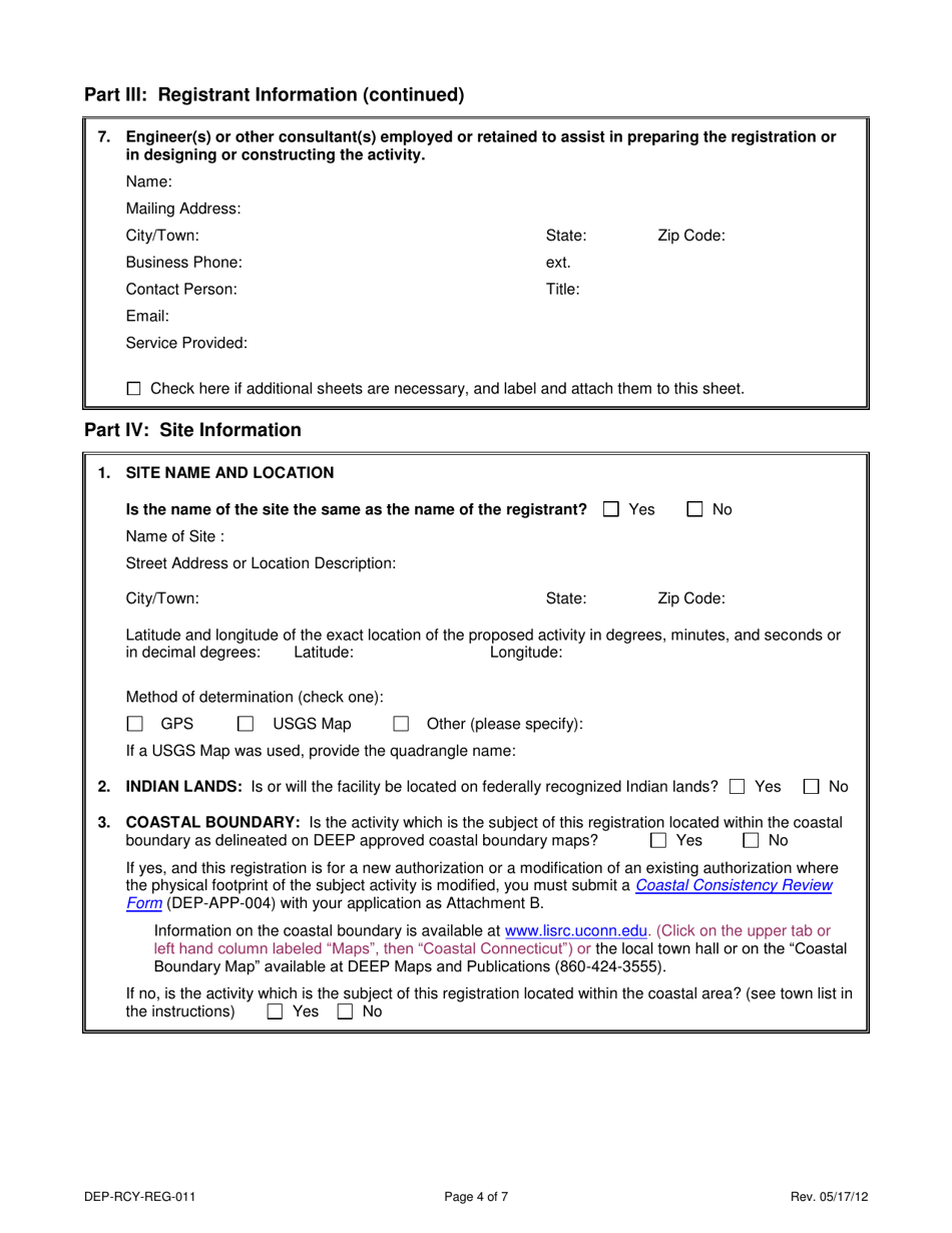 Form DEP-RCY-REG-011 General Permit Registration Form for Storage and Processing of Asphalt Roofing Shingle Waste (Arsw) for Beneficial Use and Recycling - Connecticut, Page 4