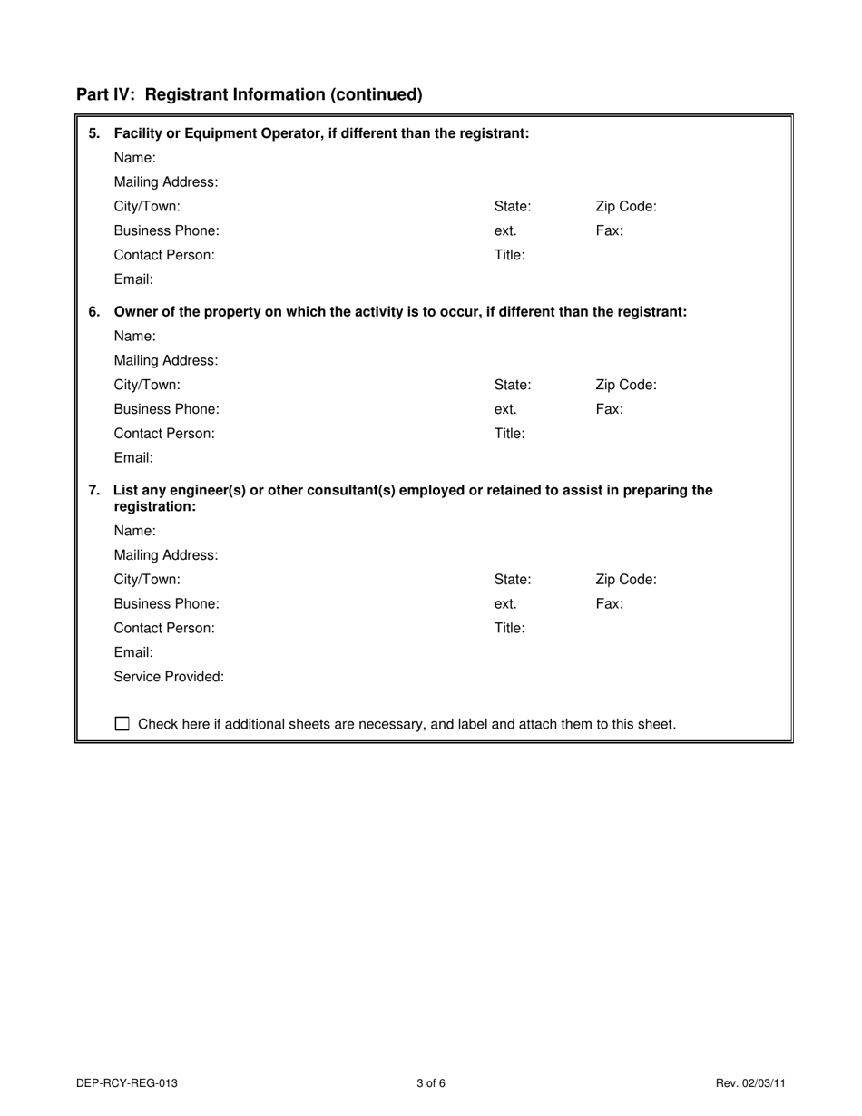 Form DEP-RCY-REG-013 General Permit Registration Form for the Storage and Processing of Scrap Tires for Recycling and Beneficial Use - Connecticut, Page 3