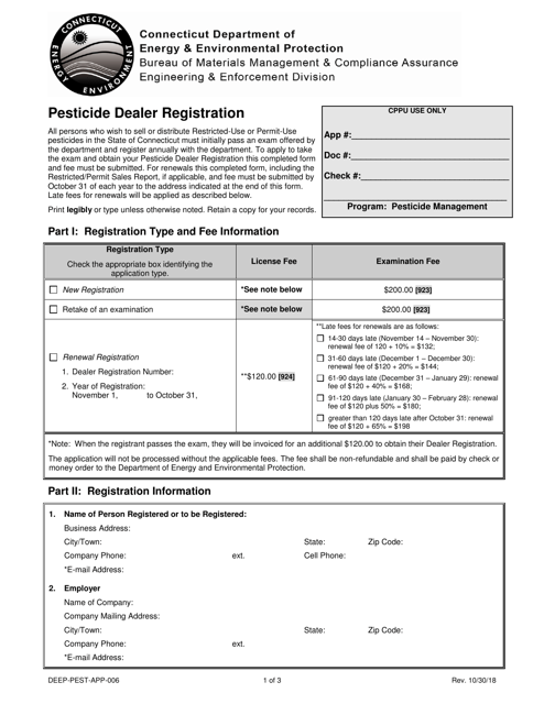 Form DEEP-PEST-APP-006 Pesticide Dealer Registration - Connecticut