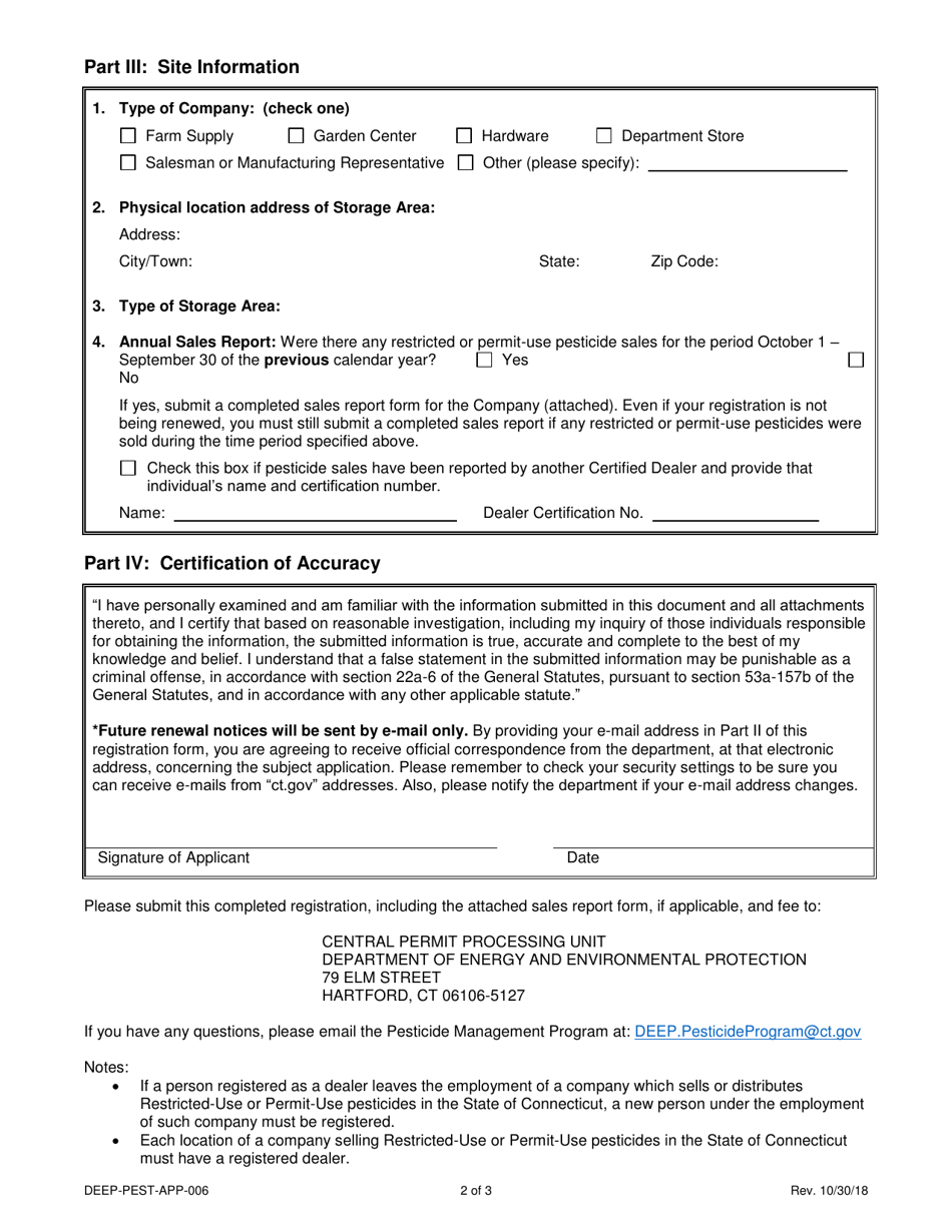 Form DEEP-PEST-APP-006 Pesticide Dealer Registration - Connecticut, Page 2
