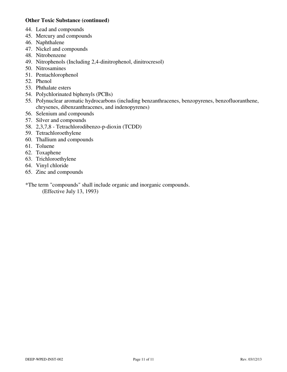 Instructions for Form DEEP-WPED-APP-002 Facility and Wastewater Treatment System Modification Notification and Request for Approval - Connecticut, Page 11