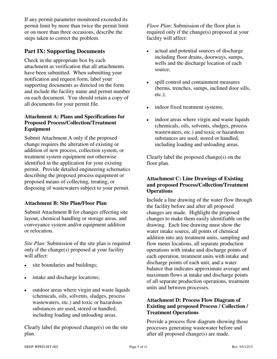Instructions for Form DEEP-WPED-APP-002 Facility and Wastewater Treatment System Modification Notification and Request for Approval - Connecticut, Page 5
